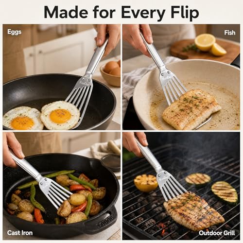 KSENDALO 2 Fish Spatula Set - Thin Flexible Stainless Steel Kitchen Utensils