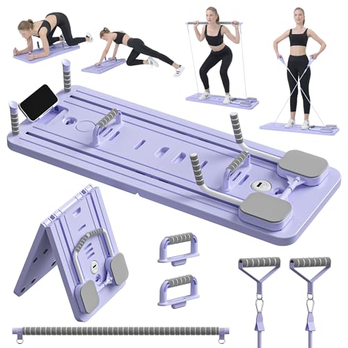 Multi-Purpose Foldable Pilates Reformer Board with Resistance Bands