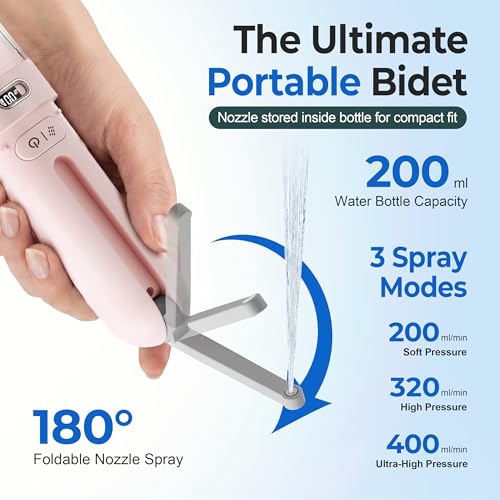 Electric Portable Bidet with 3 Modes - Rechargeable Travel Personal Hygiene Device for Women & Postpartum Care (Pink)