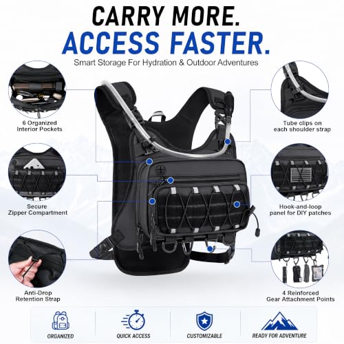 BECOJADDE Men's Hydration Running Vest with 2L Water Bladder - Pitch Black, Standard Set