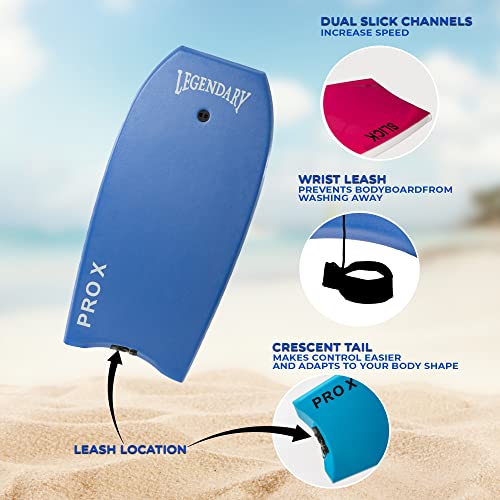 GYN Trade 37" Dark Blue/Orange Bodyboard for Beach, Hard Slick Bottom, Leash Included