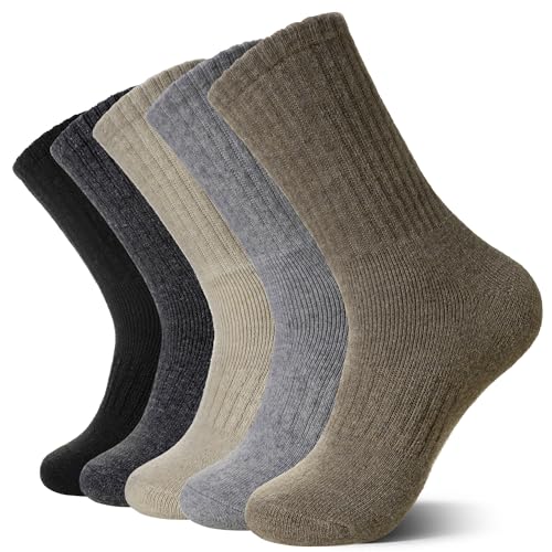 Merino Wool Hiking Warm Winter Boot Socks for Women Men – Medium, Black/Light Grey/Grey/Khaki/Brown (Eocom)