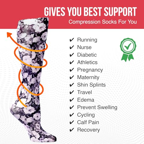Celeste Stein 15-20 mmHg Graduated Compression Socks for Women - Noir Roses Variation, Leg Support