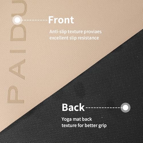 Extra Thick Yoga Mat 10mm - Non-Slip Fitness Mat with Carry Strap - Beige & Black - 72"x24"