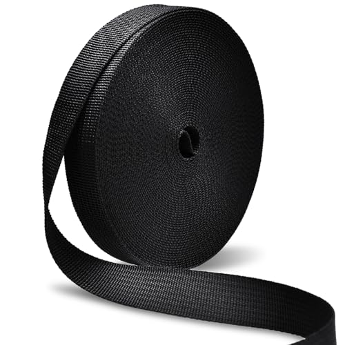 Heavy Duty 3/4 Inch Nylon Webbing Strap - 12 Yards, Black