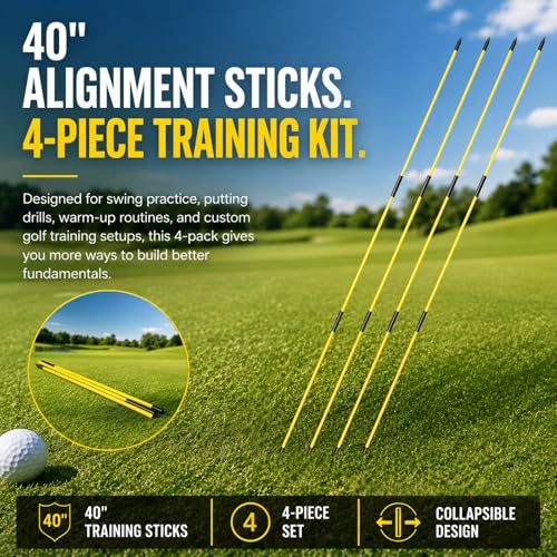 4 Pack Yellow Collapsible Golf Alignment Sticks - 40 Inch Swing & Putting Aids