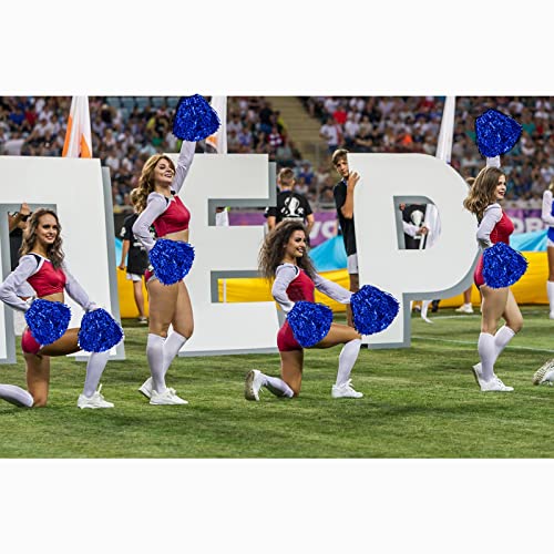 Blue Cheerleading Pom Poms - 6 Pack with Plastic Handles