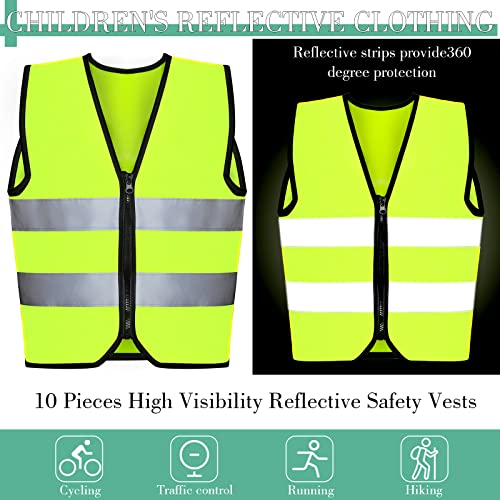 Unittype 10 Pcs Kids Safety Vest Bulk High Visibility Reflective Neon Traffic Vest with Zipper for Aged 3-10 Children