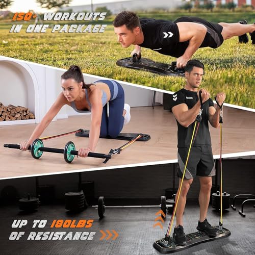 Push Up Board with Ab Roller & Resistance Bands - Black ProMax Premium Kit