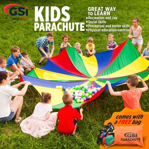 Kids Rainbow Parachute 12 Feet - Bright Colors, Durable Fabric