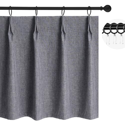 WdFour 24x24 Inch Blackout Linen Look Window Curtains - Dark Gray Pack of 2