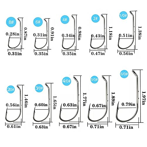 Offset Fishing Hooks - Barbed Shank, 100pcs, Model 2/0