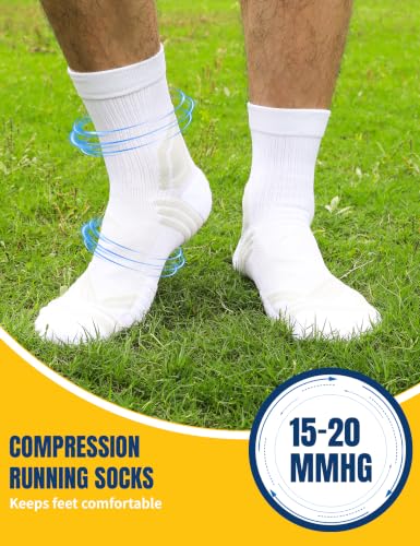 TENYSAF Men’s 9-13 White 360° Arch Support Compression Running Socks – A White