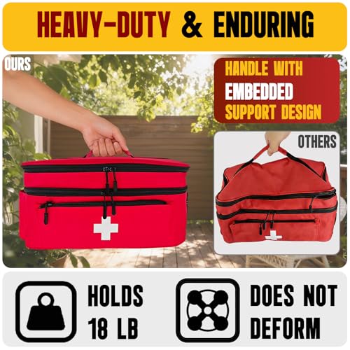 MiimGogo Red 2-Layer Large 16x9.5x7 inch First Aid Bag, Waterproof & Organized