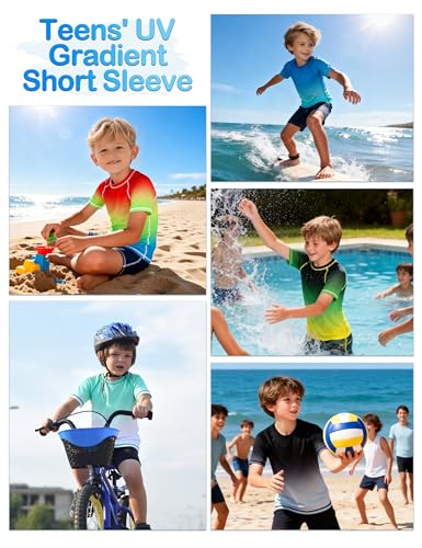 Boys' UPF 50+ Short Sleeve Rash Guard Swim Shirt - 8-10 Years Black/Gradient