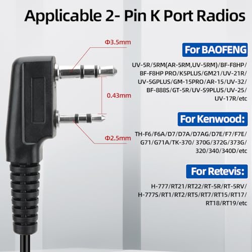 BAOFENG Walkie Talkies Earpiece with Mic 2 Pin Radio Headset Acoustic