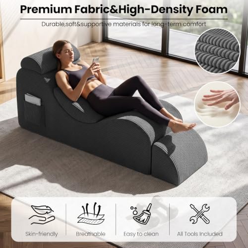 Ergonomic Yoga Floor Chair with Ottoman & Lumbar Pillow - Grey