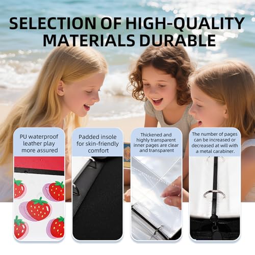 4-Pocket Trading Card Binder - Holds 400 Cards, Waterproof PU, Pink White