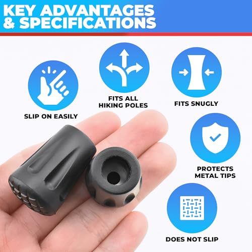 Hiking Pole Tips - 6 Pcs Rubber Replacement Tips for Trekking Poles