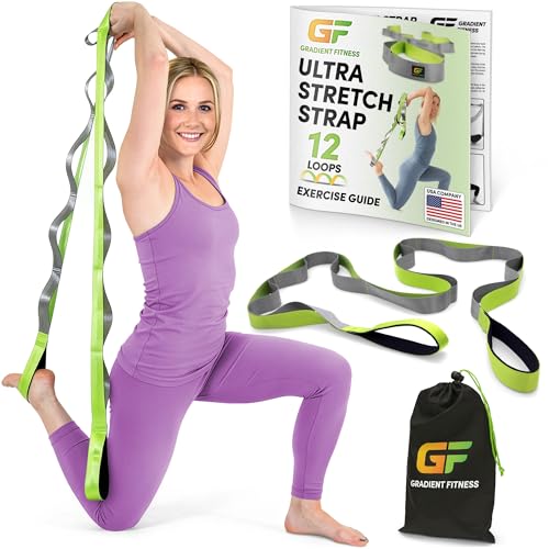 Stretching Strap for Physical Therapy - 8' Long, 12 Loops, Green/Grey