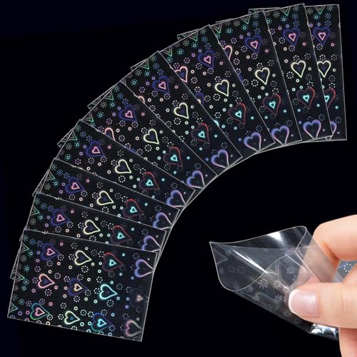 Holographic Photocard Sleeves - 100 Pcs, 65x90mm, Heart Design