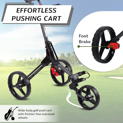 3-Wheel Golf Push Cart - Lightweight Folding with Umbrella Holder - Charcoal/Black