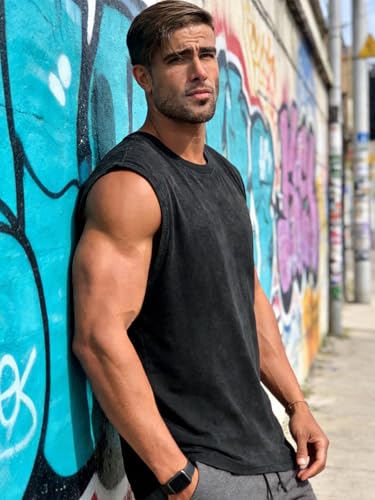 CHICGAL Men's Tank Top Black Medium Loose Fit Cotton Sleeveless Muscle Tee