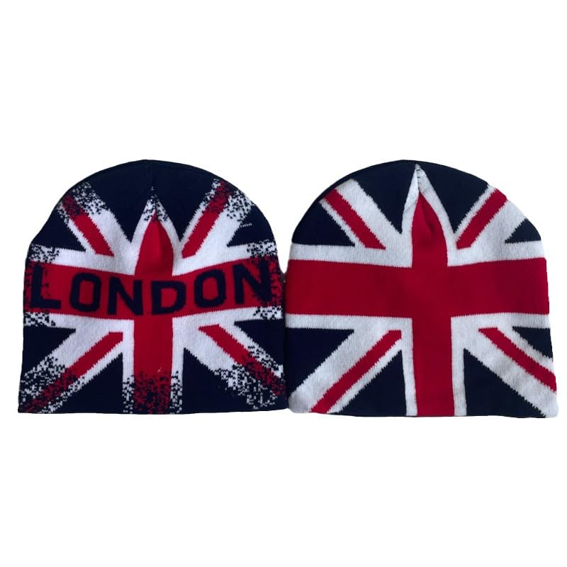BAIMORE UK Union Jack Knitted Wool Hat Beanie for Men Women One Size / 1red