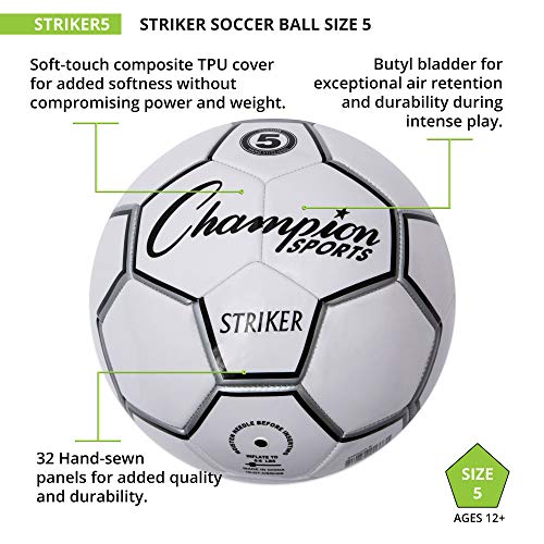Champion Sports Size 5 Soccer Ball - PU Cover, Butyl Bladder, Youth & Adult Practice & Play