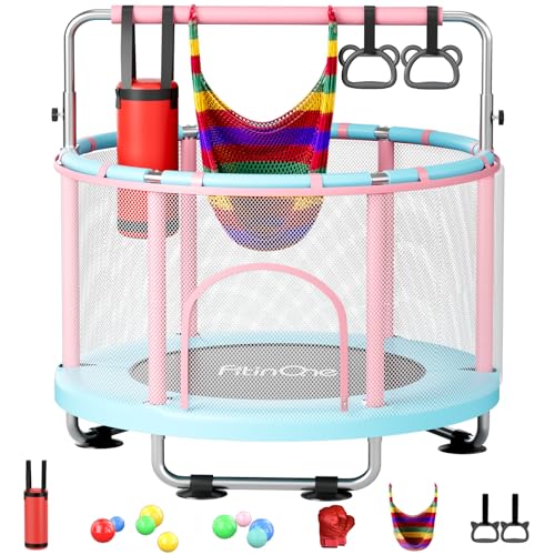 55" Kids Mini Trampoline with Adjustable Bar - Pink & Blue