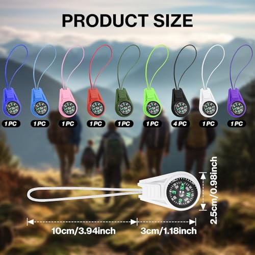 Mini Compass Keychain Set - Multicolor 12 Pack for Kids Hiking