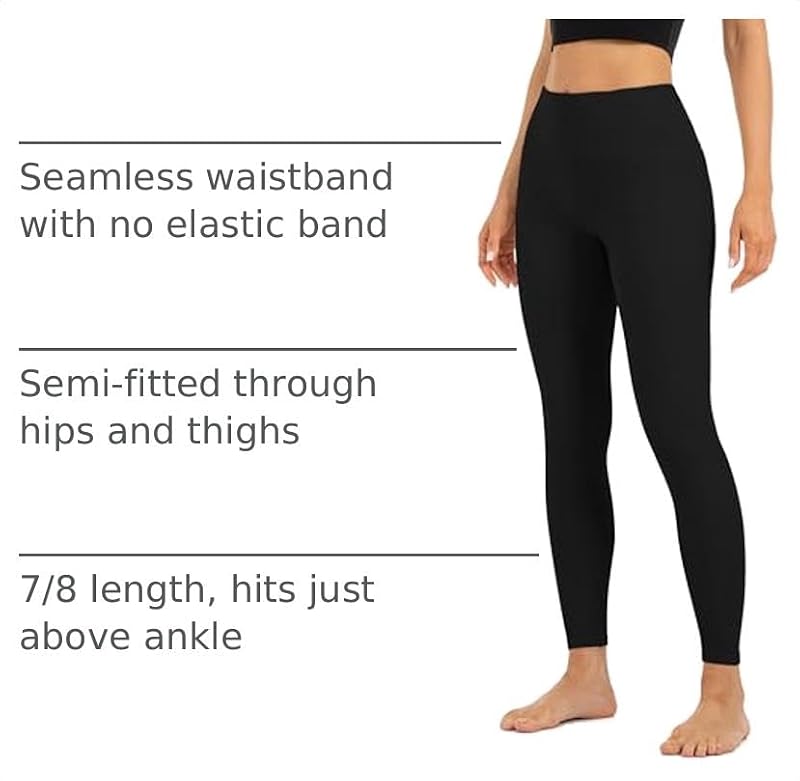 High Waisted Leggings for Women - Tummy Control, Full Length No Pocket, Black