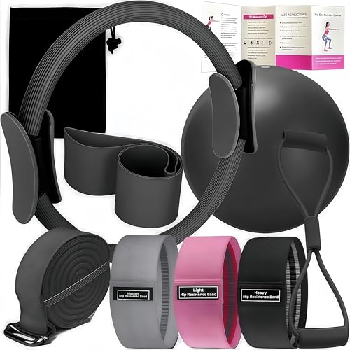 Pilates Set - Home Pilates Equipment Kit with Resistance Bands & Ring - Black