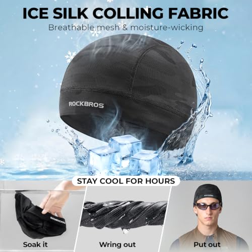 ROCKBROS Cycling & Motorcycle Helmet Liner Skull Cap - Cooling Breathable Headwear for Men Women, Black/Grey/Blue