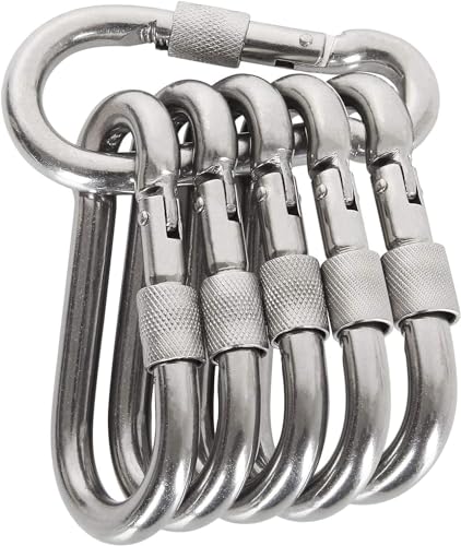 Stainless Steel Locking Carabiner Clips - 2.36 Inch 6PC Set