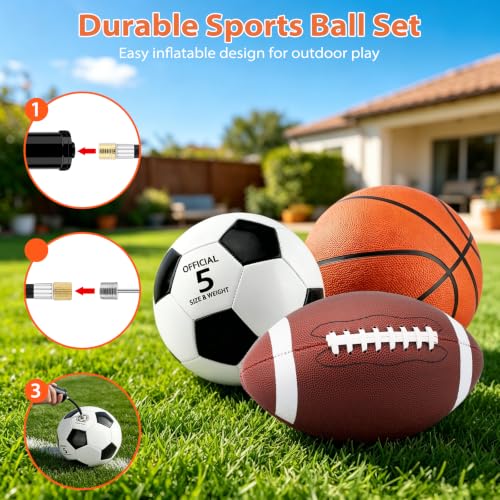 SIKEMAY 3-Piece Sports Balls Set - Soccer, Football, Basketball with Pump
