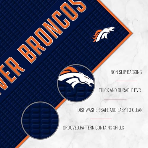 Denver Broncos NFL 12x18 PVC Heavy Duty Bar Mat - Home & Kitchen Decor