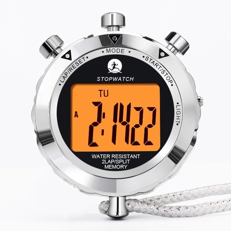 Digital Stopwatch Timer with 2 Lap Memory & Backlight - Metal