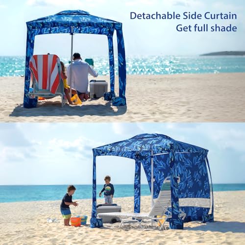 Beach Cabana Tent - 6.5' x 6.5' Instant Sun Shade with Side Wall - Coral Tropical