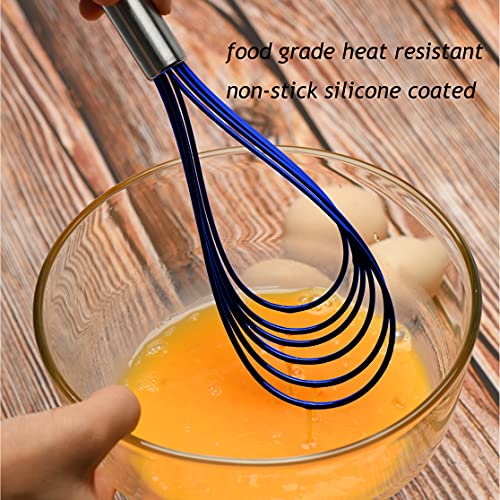 Jell-Cell Blue Flat Whisk Set, 3-Pack Stainless Steel with 6-Wire Silicone Heads 10'' 11'' 12''