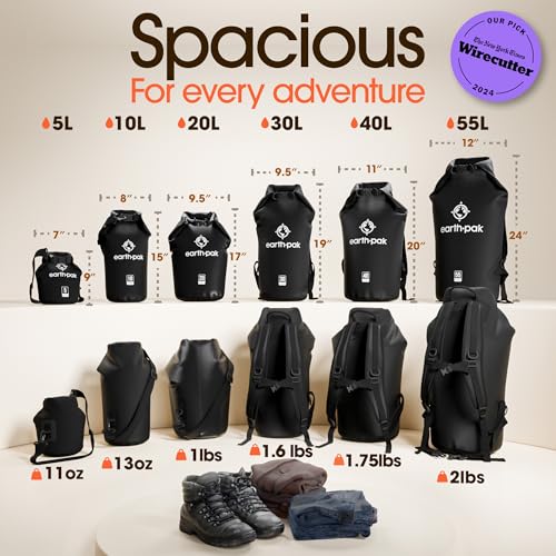 20L Waterproof Dry Bag - Roll Top Backpack Sack with Phone Case - Black
