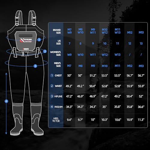 PROBITE 210D Nylon Waterproof Chest Waders with Boots, M8/W10, Brown