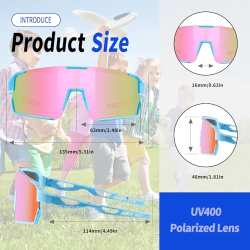 Kids Sunglasses with UV400 Protection - Blue Dark Red Frame Revo Pink Lens