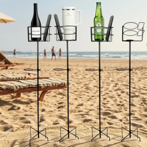 Heavy Duty Outdoor Cup Holder Set with Phone & Wine Glass Stakes, 4-Pack