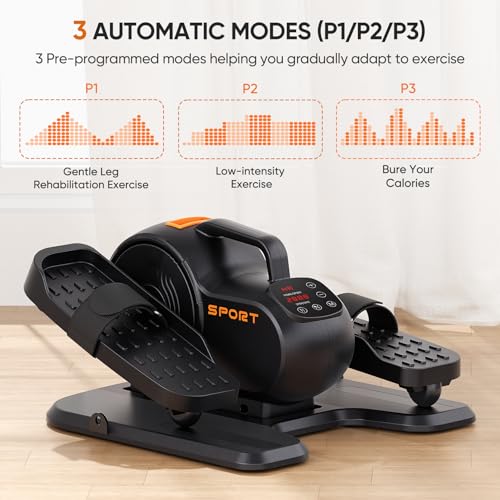 Under Desk Elliptical Machine - 3-in-1 Electric Leg Exerciser, 16 Adjustable Speed & Resistance - Orange