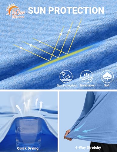 COOFANDY Men's UPF 50+ Light Blue UV Sun Protection Fishing Hoodie - Medium