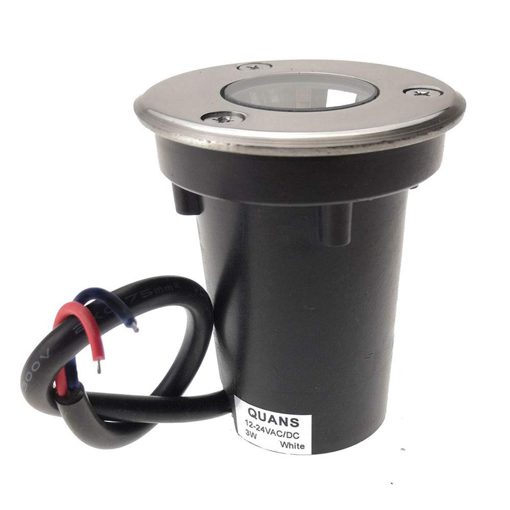 QUANS 3W Watt Warm White 12V 24V DC AC Low Voltage in Ground Well Outdoor LED Light, in-Ground Landscape Lighting Spotlight for Deck, Step, Pathway, Driveway, Garden, Yard, Patio,12 Pack