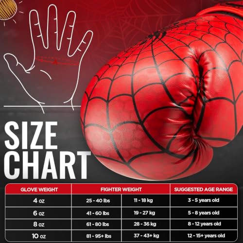WYOX Kids Boxing Gloves 4oz/6oz/8oz Spider Edition with Thumb Lock EVA Padding