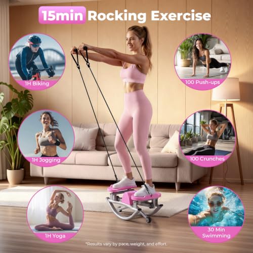 3D Rocking Stepper with Resistance Bands - Pink Mini Stepper