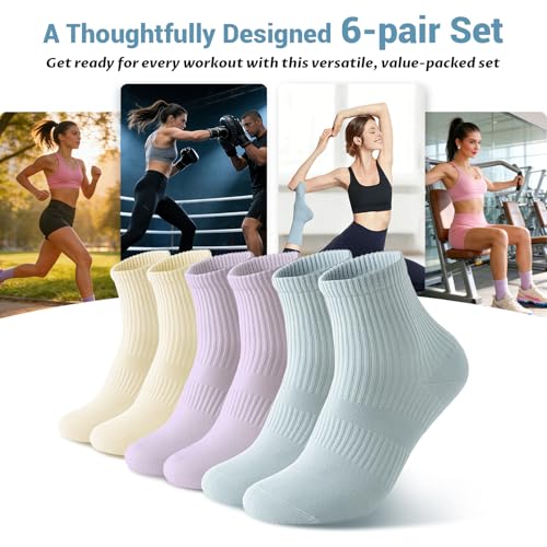 TooTooLong Women's Arch Compression Athletic Socks 6 Pairs Multi-Color Moisture-Wicking Seamless Toe